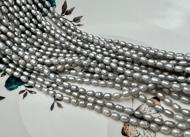 3.5-4x5-5.5 mm Gray Color Rice/Oval Freshwater Pearls Genuine Freshwater Tiny Seed Pearl Beads #P2274