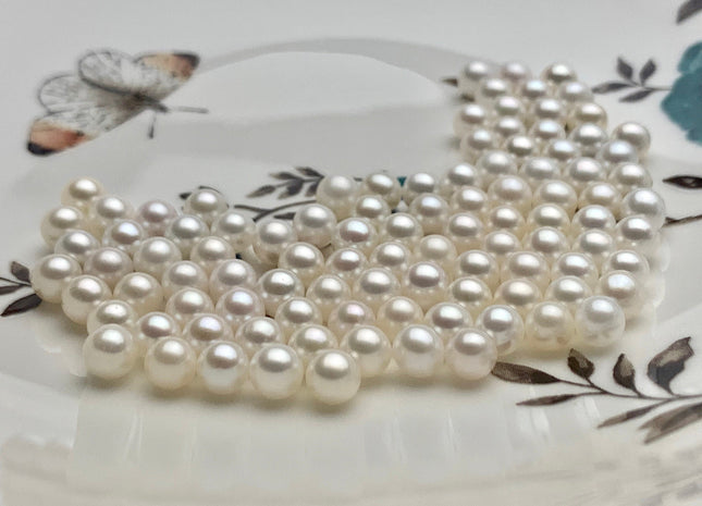 Two Pieces AAAAA 5-5.5mm High Luster Undrilled/Half Drilled/Through Drilled Tiny Freshwater Pearls Genuine White Round Pearl Beads #P1195