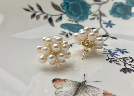 Genuine Natural White Freshwater Pearl Stud Earring .925 Sterling Silver Cluster Earring Posts Pearl Earrings Bridal Earrings #10047-A