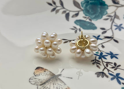 Genuine Natural White Freshwater Pearl Stud Earring .925 Sterling Silver Cluster Earring Posts Pearl Earrings Bridal Earrings #10047-A