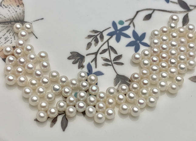 Two Pieces AAAAA 4-4.5mm High Luster Undrilled/Half Drilled/Through Drilled Tiny Freshwater Pearls Genuine Natural White Pearl Beads #P1193