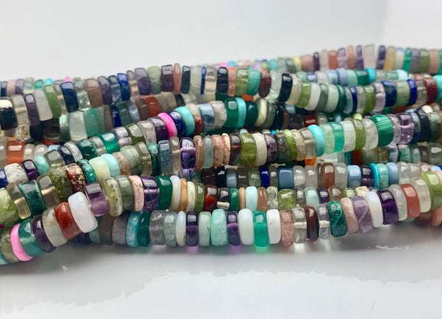 7mm 8mm 9mm AAA 100% All Natural Mixed Amethyst Lapis Chalcedony Emerald Green Garnet Turquoise Jade Malachite Heishi Beads 8 Inches #3769