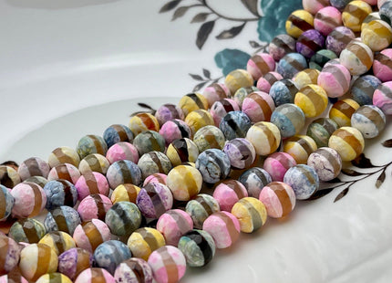 8 mm 10 mm 12 mm DZI Tibetan Agate Faceted Round Yellow Pink And Blue Color Tibetan Agate Gemstone Loose Beads #2392