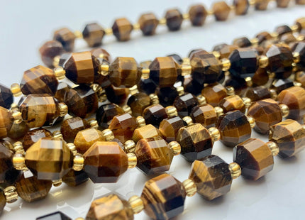 5x6mm 7x8mm AAA Faceted Energy Prism Cut Tiger Eye Gemstone Genuine Double Terminated Points Natural Yellow Gold Brown Tiger Eye Beads #3630