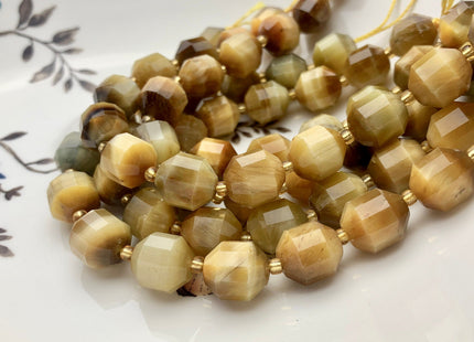 11x12mm AAA Half Strand Faceted Energy Prism Cut Golden Tiger Eye Gemstone Genuine Double Terminated Points Gemmy Gold Tiger Eye Beads #3602