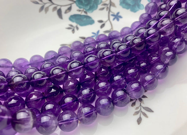 10mm Smooth Round Natural Purple Amethyst Gemstone Beads Genuine Purple Color Amethyst Gemstone Beads #3784