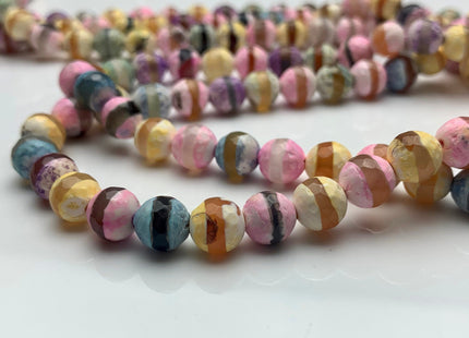 8 mm 10 mm 12 mm DZI Tibetan Agate Faceted Round Yellow Pink And Blue Color Tibetan Agate Gemstone Loose Beads #2392