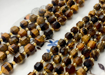 5x6mm 7x8mm AAA Faceted Energy Prism Cut Tiger Eye Gemstone Genuine Double Terminated Points Natural Yellow Gold Brown Tiger Eye Beads #3630