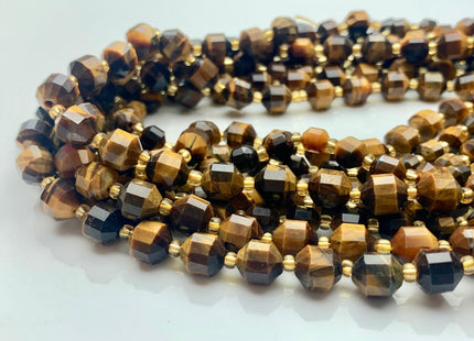 5x6mm 7x8mm AAA Faceted Energy Prism Cut Tiger Eye Gemstone Genuine Double Terminated Points Natural Yellow Gold Brown Tiger Eye Beads #3630