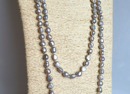 64 inches 8x10mm Rice Nugget Pearl Necklaces Silver Pearl Necklace Natural Freshwater Pearl Necklace #725