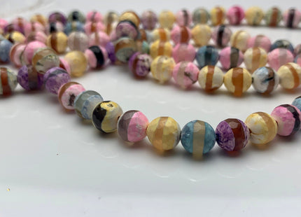 8 mm 10 mm 12 mm DZI Tibetan Agate Faceted Round Yellow Pink And Blue Color Tibetan Agate Gemstone Loose Beads #2392