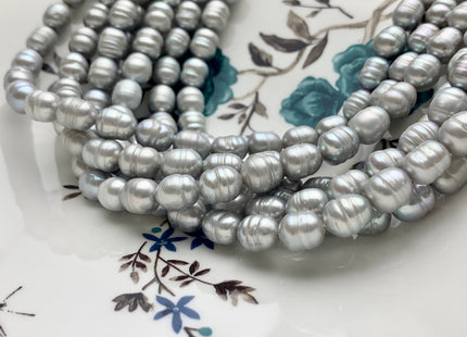 8x10 mm Silver Gray Color Rice Freshwater Pearl With Ring Genuine Freshwater Pearls Gray Rice Cultured Freshwater Pearl Beads #32