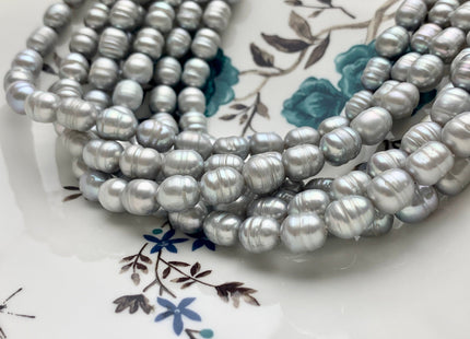 8x10 mm Silver Gray Color Rice Freshwater Pearl With Ring Genuine Freshwater Pearls Gray Rice Cultured Freshwater Pearl Beads #32