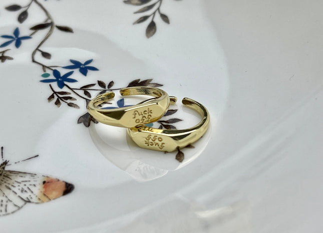Cute Dainty Fuck Off Ring, Gold Filled Signet Ring, Funny and Trendy Open Adjustable Circle Ring, Simple Engraved Ring #CR0041