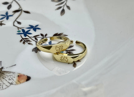 Cute Dainty Fuck Off Ring, Gold Filled Signet Ring, Funny and Trendy Open Adjustable Circle Ring, Simple Engraved Ring #CR0041