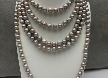 40 Inches Hand Knotted 9-10 mm Potato Gray Color Freshwater Pearl Necklaces Long Pearl Necklace #1676
