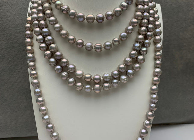 40 Inches Hand Knotted 9-10 mm Potato Gray Color Freshwater Pearl Necklaces Long Pearl Necklace #1676