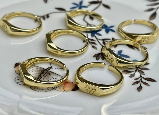 Cute Dainty Fuck Off Ring, Gold Filled Signet Ring, Funny and Trendy Open Adjustable Circle Ring, Simple Engraved Ring #CR0041