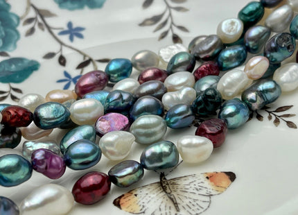 7-8x10 mm Mixed Color Freshwater Rice Nugget Pearls, Genuine Multicolor Nugget Freshwater Pearls #1320