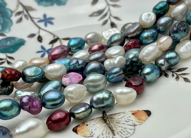 7-8x10 mm Mixed Color Freshwater Rice Nugget Pearls, Genuine Multicolor Nugget Freshwater Pearls #1320