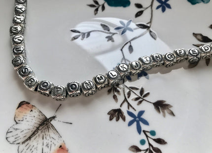 One Piece 6 mm 925 Sterling Silver Alphabet Letter Silver Dice Shape Genuine Sterling Silver Large Hole Spacer Bali Antique Beads #10166