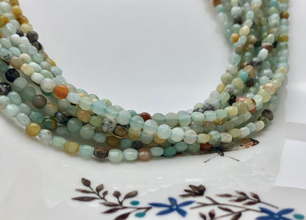 4mm 6mm Micro Faceted Diamond Cut Brown and Blue Color Amazonite Flat Coin Disc Shape 15.5 Inches Strand #3082