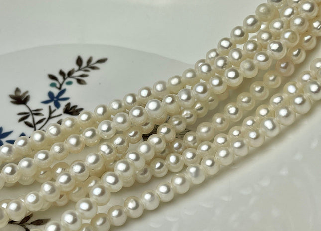 5 mm AAA Natural White Half Strand Large Hole Off Round Freshwater Pearls Hole Size 2.1 mm Genuine High Luster Large Hole Pearl #P2242