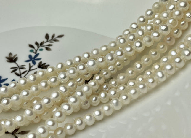 4.5-5 mm AAA Natural White Half Strand Large Hole Off Round Freshwater Pearls Hole Size 2.1 mm Genuine High Luster Large Hole Pearl #P2242