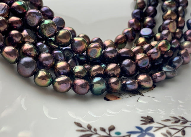 6-7 mm OR 9-10 mm AAA Potato Nugget Freshwater Pearl Beads Wild Purplish Peacock Color Genuine Freshwater Pearl Limited Edition Color #1067