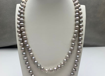 40 Inches Hand Knotted 9-10 mm Potato Gray Color Freshwater Pearl Necklaces Long Pearl Necklace #1676