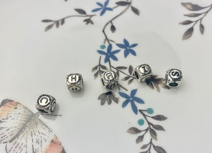 One Piece 6 mm 925 Sterling Silver Alphabet Letter Silver Dice Shape Genuine Sterling Silver Large Hole Spacer Bali Antique Beads #10166