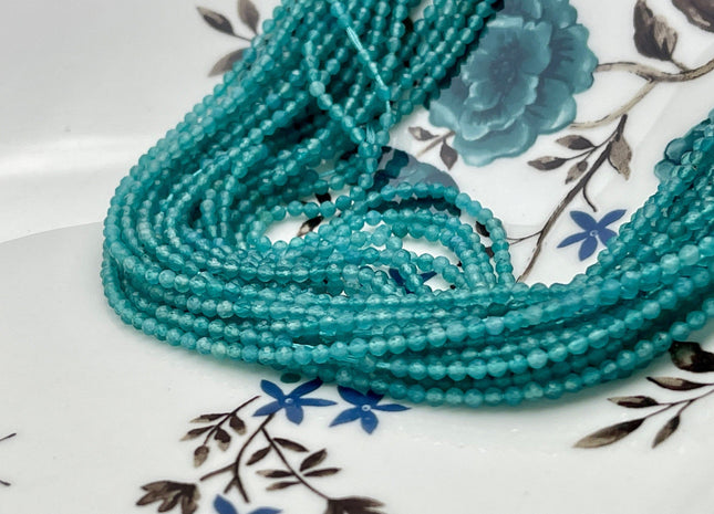 2 mm Faceted Round Tiny Dark Aqua Blue Quartz Gemstone Beads Genuine Natural Quartz Loose Beads 13 Inches Strand #4129