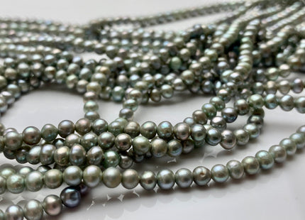 3.5-4 mm AAA Sage Green Color Potato Freshwater Pearl Beads Green With Iridescent Gray Color Genuine Freshwater Small Seed Pearls #P1370