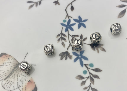 One Piece 6 mm 925 Sterling Silver Alphabet Letter Silver Dice Shape Genuine Sterling Silver Large Hole Spacer Bali Antique Beads #10166