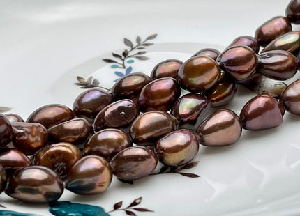 9-10x12-13 mm AA Dark Chocolate Brown Rice Nugget Shape Freshwater Pearl Beads Genuine Freshwater Pearls #1099