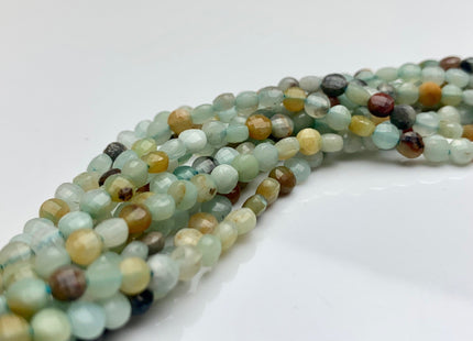 4mm Micro Faceted Diamond Cut Brown and Blue Color Amazonite Flat Coin Disc Shape Genuine Amazonite Gemstone Beads 15.5 Inches Strand #3082