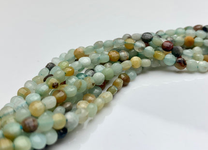 4mm 6mm Micro Faceted Diamond Cut Brown and Blue Color Amazonite Flat Coin Disc Shape 15.5 Inches Strand #3082