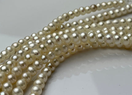 4.5-5 mm AAA Natural White Half Strand Large Hole Off Round Freshwater Pearls Hole Size 2.1 mm Genuine High Luster Large Hole Pearl #P2242