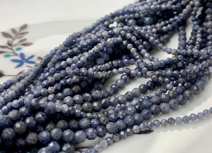 2mm 3mm 3.5-4mm Natural Blue Sapphire Faceted Round Gemstone Loose Beads Genuine Natural Blue Sapphire Tiny Beads 15.5 Inches Strand #3727
