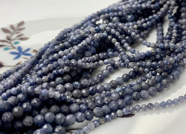 2mm 3mm 3.5-4mm Natural Blue Sapphire Faceted Round Gemstone Loose Beads Genuine Natural Blue Sapphire Tiny Beads 15.5 Inches Strand #3727