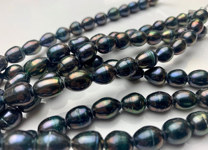 8-9x11-12 mm Large Hole Half Strand Navy Peacock Color Rice Freshwater Pearl Beads Hole Size 2.2 mm Genuine Large Hole Pearls #1701