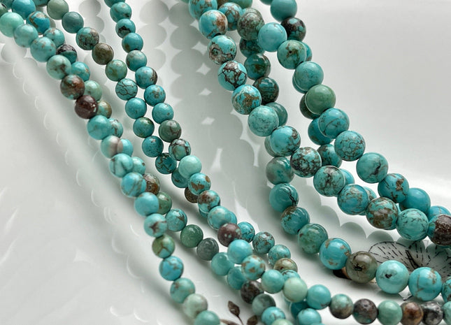 4mm 6mm 8mm 10mm Smooth Round Blue Green Brown Color Turquoise Gemstone Beads 15.5 Inches Strand #4089