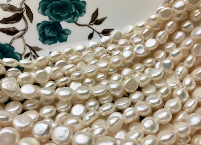 9-10 mm AAA Natural White Round Button Freshwater Pearl Beads Genuine High Luster Smooth And Shiny Freshwater Pearls. #005