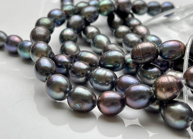 10-11x12-13 mm Large Hole Half Strand Peacock Rice Freshwater Pearl Beads, Peacock Freshwater Rice Shape Hole 2.2mm 16 Beads #1287