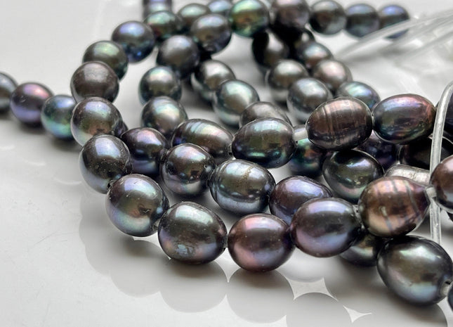 10-11x12-13 mm Large Hole Half Strand Peacock Rice Freshwater Pearl Beads Hole 2.2mm 14-16 Beads #1287