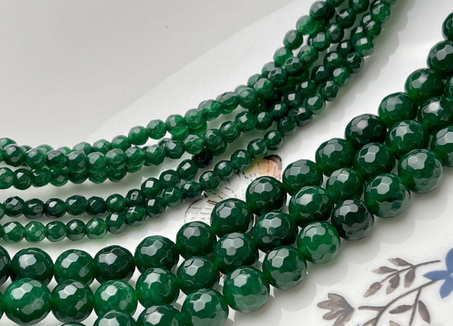 4mm 8mm 10mm Faceted Round Emerald Green Color Agate Gemstone Beads Genuine Agate Gemstone Loose Beads 14 Inches Strand #4090