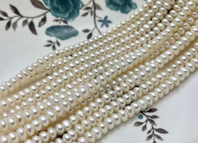 4x6mm AAA Natural White Freshwater Pearl Button Rondelle Genuine Freshwater Pearl Beads Natural White Color Genuine Pearls #P1691