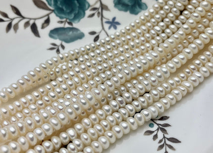 3x5mm 4x6mm AAA Natural White Freshwater Pearl Button Rondelle Pearl Beads #P1691