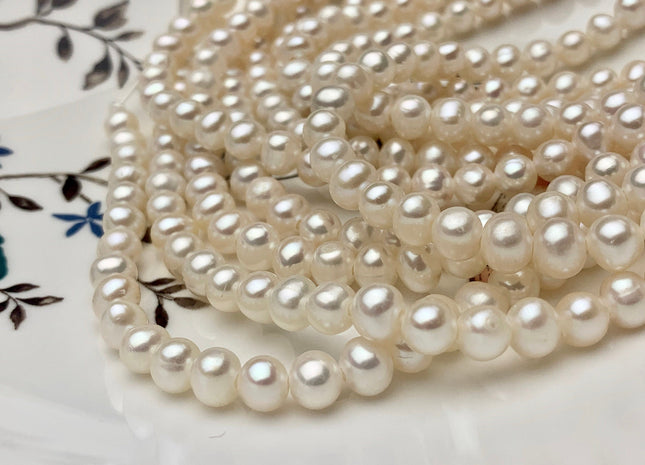 6-6.5 mm AAA Half Strand Large Hole Natural White Potato Freshwater Pearl Beads 1.5 mm 2.1 mm Hole Genuine Freshwater Pearl 34 Pieces #P1483