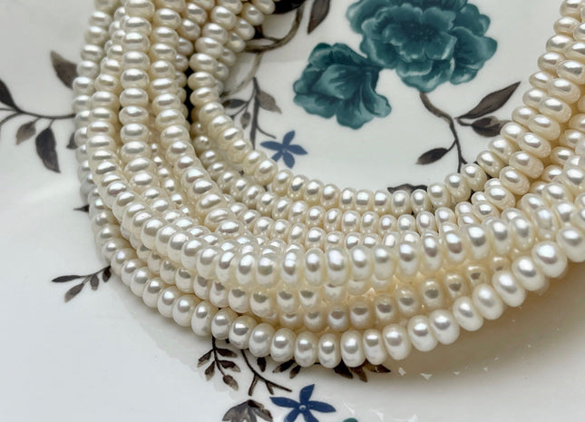 3x5mm 4x6mm AAA Natural White Freshwater Pearl Button Rondelle Pearl Beads #P1691